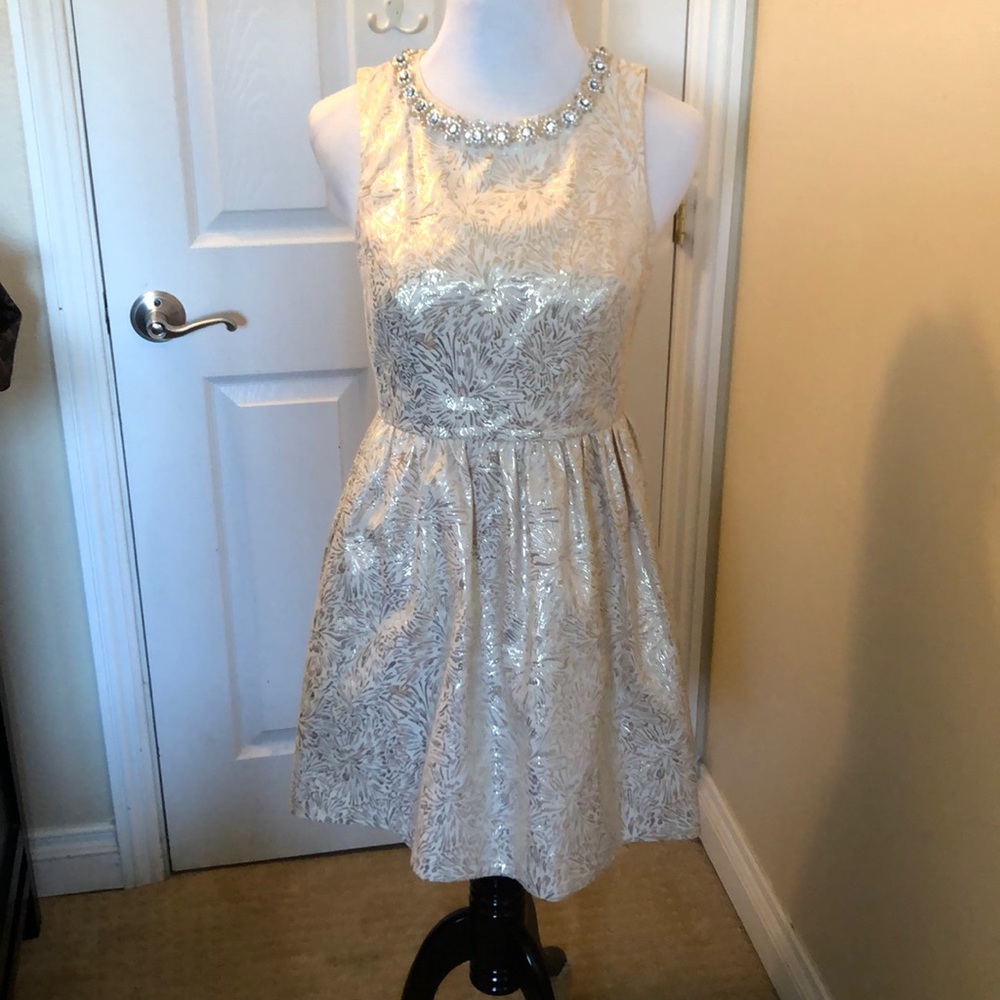 White & Silver Metallic Dress
